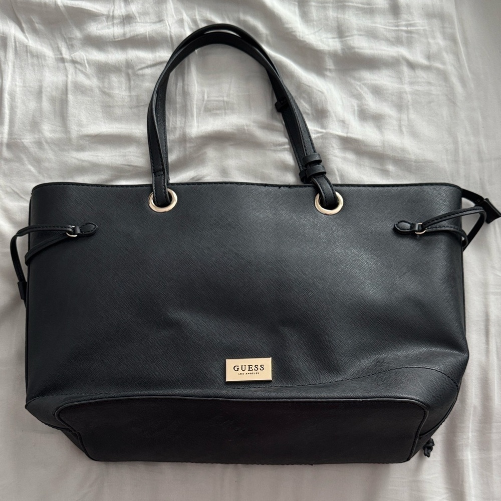 Guess Black Large Shoulder Tote Bag with Gold Accents